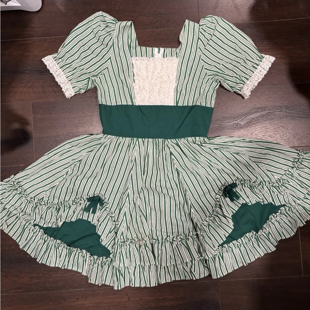 Vintage Handmade Green Dress Lace Square Dance Cottage Prairie S/M Women’s